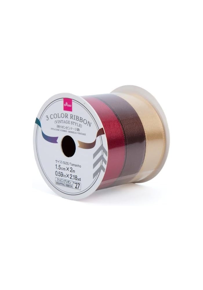 Vintage Style 3-Color Ribbon | Red, Gold & Dark Red | Decorative Ribbon for Gift Wrapping, Crafts & DIY